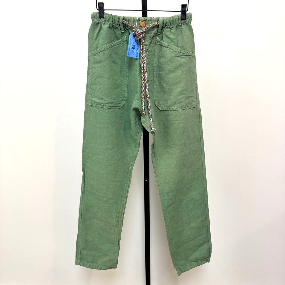 Dr. Collector's P38 Linen Cotton Basil Pants Small NEW Green Relaxed Fit Belted